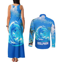 Saint Vincent and the Grenadines Dolphin Couples Matching Tank Maxi Dress and Long Sleeve Button Shirt with Ocean Wave and Tropical Island Design - Wonder Print Shop