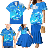 Saint Vincent and the Grenadines Dolphin Family Matching Mermaid Dress and Hawaiian Shirt with Ocean Wave and Tropical Island Design - Wonder Print Shop