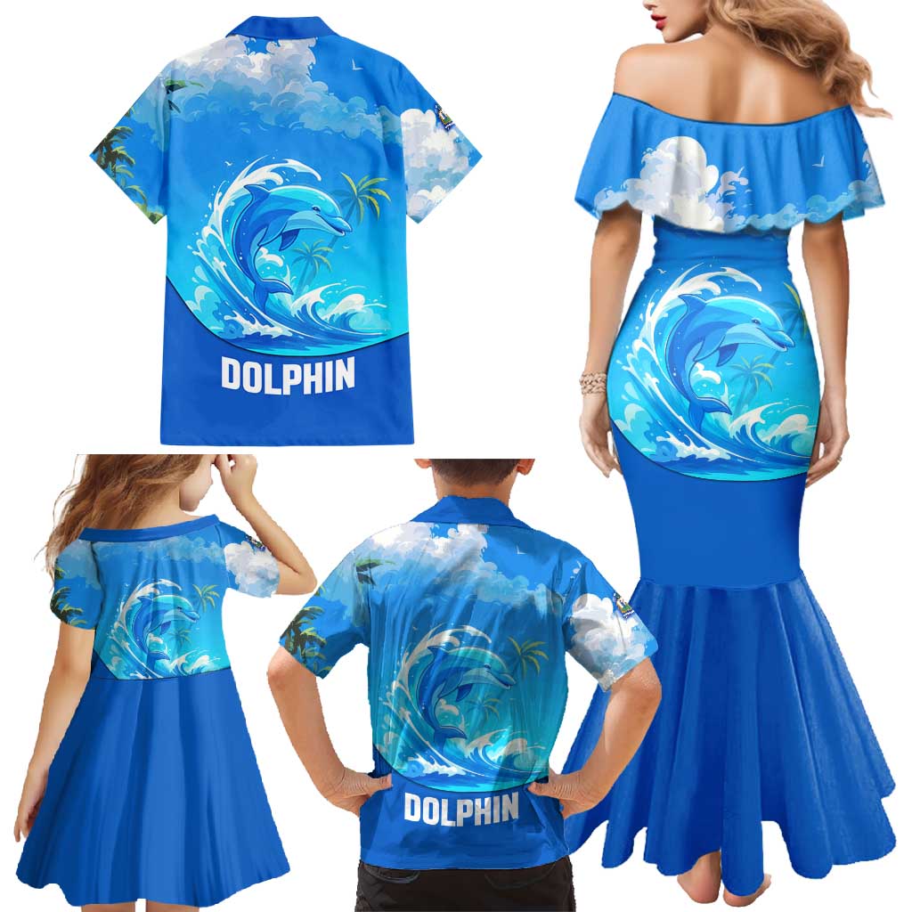 Saint Vincent and the Grenadines Dolphin Family Matching Mermaid Dress and Hawaiian Shirt with Ocean Wave and Tropical Island Design - Wonder Print Shop