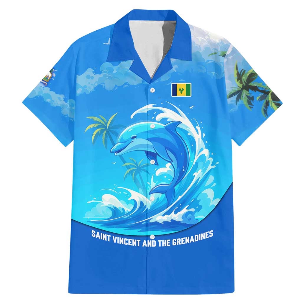 Saint Vincent and the Grenadines Dolphin Family Matching Mermaid Dress and Hawaiian Shirt with Ocean Wave and Tropical Island Design - Wonder Print Shop