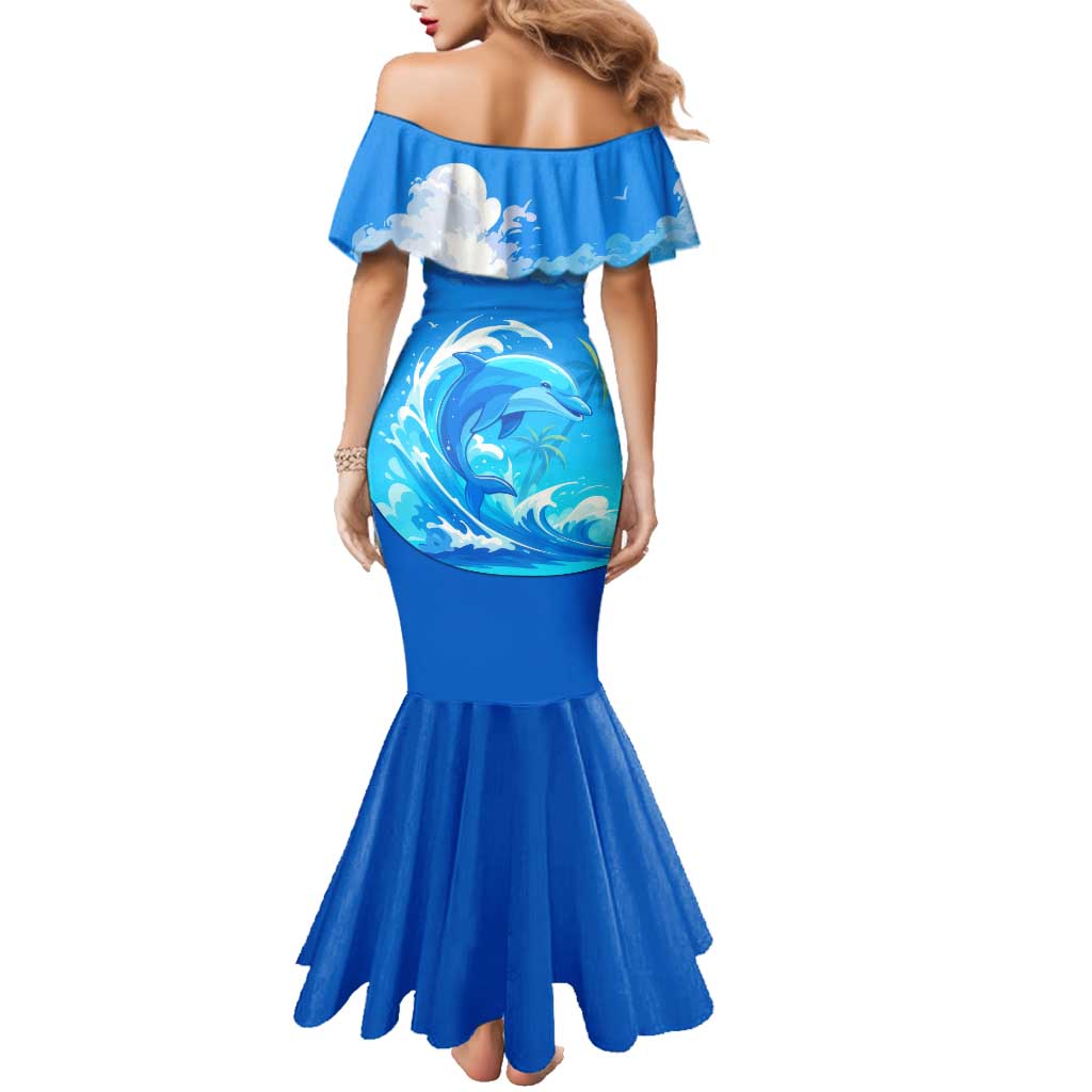 Saint Vincent and the Grenadines Dolphin Family Matching Mermaid Dress and Hawaiian Shirt with Ocean Wave and Tropical Island Design - Wonder Print Shop