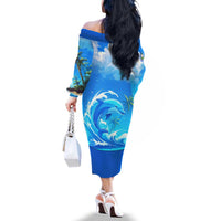 Saint Vincent and the Grenadines Dolphin Family Matching Off The Shoulder Long Sleeve Dress and Hawaiian Shirt with Ocean Wave and Tropical Island Design - Wonder Print Shop