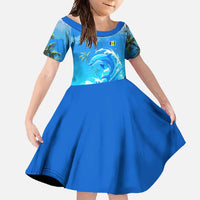 Saint Vincent and the Grenadines Dolphin Family Matching Off Shoulder Maxi Dress and Hawaiian Shirt with Ocean Wave and Tropical Island Design - Wonder Print Shop