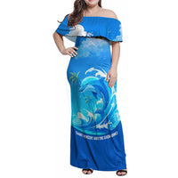 Saint Vincent and the Grenadines Dolphin Family Matching Off Shoulder Maxi Dress and Hawaiian Shirt with Ocean Wave and Tropical Island Design - Wonder Print Shop