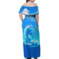 Saint Vincent and the Grenadines Dolphin Family Matching Off Shoulder Maxi Dress and Hawaiian Shirt with Ocean Wave and Tropical Island Design - Wonder Print Shop
