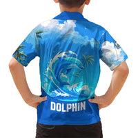 Saint Vincent and the Grenadines Dolphin Family Matching Short Sleeve Bodycon Dress and Hawaiian Shirt with Ocean Wave and Tropical Island Design - Wonder Print Shop