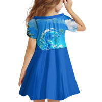 Saint Vincent and the Grenadines Dolphin Family Matching Short Sleeve Bodycon Dress and Hawaiian Shirt with Ocean Wave and Tropical Island Design - Wonder Print Shop