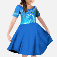 Saint Vincent and the Grenadines Dolphin Family Matching Summer Maxi Dress and Hawaiian Shirt with Ocean Wave and Tropical Island Design - Wonder Print Shop