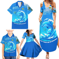 Saint Vincent and the Grenadines Dolphin Family Matching Summer Maxi Dress and Hawaiian Shirt with Ocean Wave and Tropical Island Design - Wonder Print Shop
