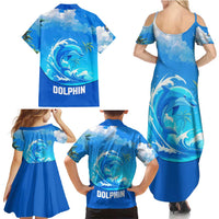 Saint Vincent and the Grenadines Dolphin Family Matching Summer Maxi Dress and Hawaiian Shirt with Ocean Wave and Tropical Island Design - Wonder Print Shop