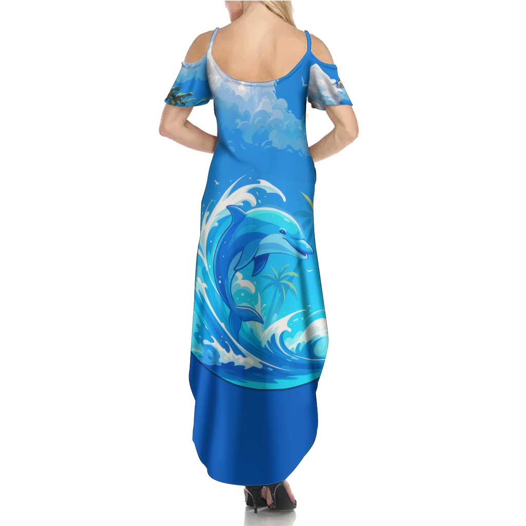 Saint Vincent and the Grenadines Dolphin Family Matching Summer Maxi Dress and Hawaiian Shirt with Ocean Wave and Tropical Island Design - Wonder Print Shop