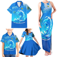 Saint Vincent and the Grenadines Dolphin Family Matching Tank Maxi Dress and Hawaiian Shirt with Ocean Wave and Tropical Island Design - Wonder Print Shop