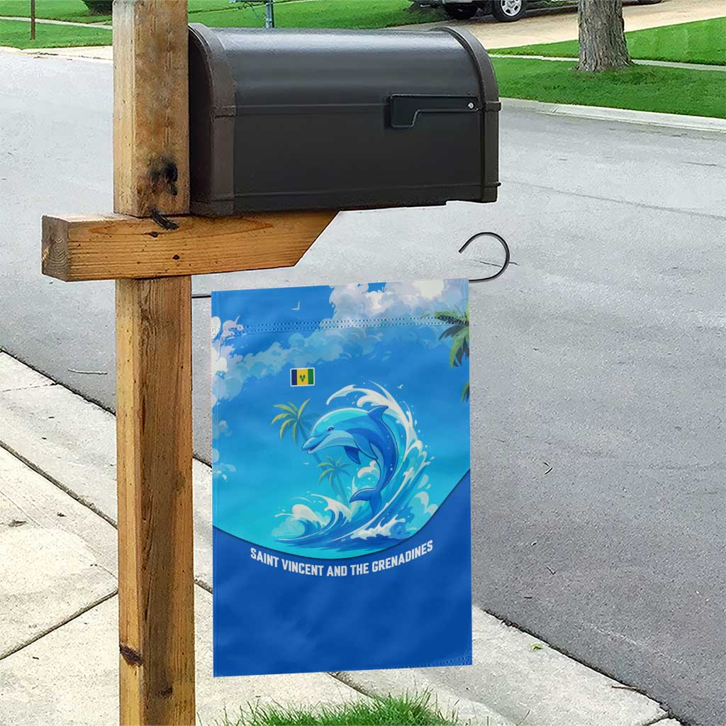 Saint Vincent and the Grenadines Dolphin Garden Flag with Ocean Wave and Tropical Island Design - Wonder Print Shop