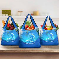 Saint Vincent and the Grenadines Dolphin Grocery Bag with Ocean Wave and Tropical Island Design - Wonder Print Shop