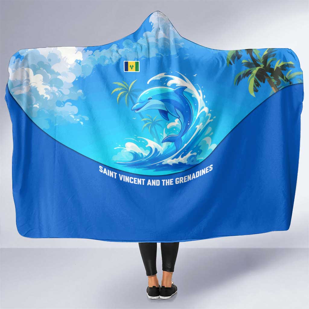 Saint Vincent and the Grenadines Dolphin Hooded Blanket with Ocean Wave and Tropical Island Design - Wonder Print Shop