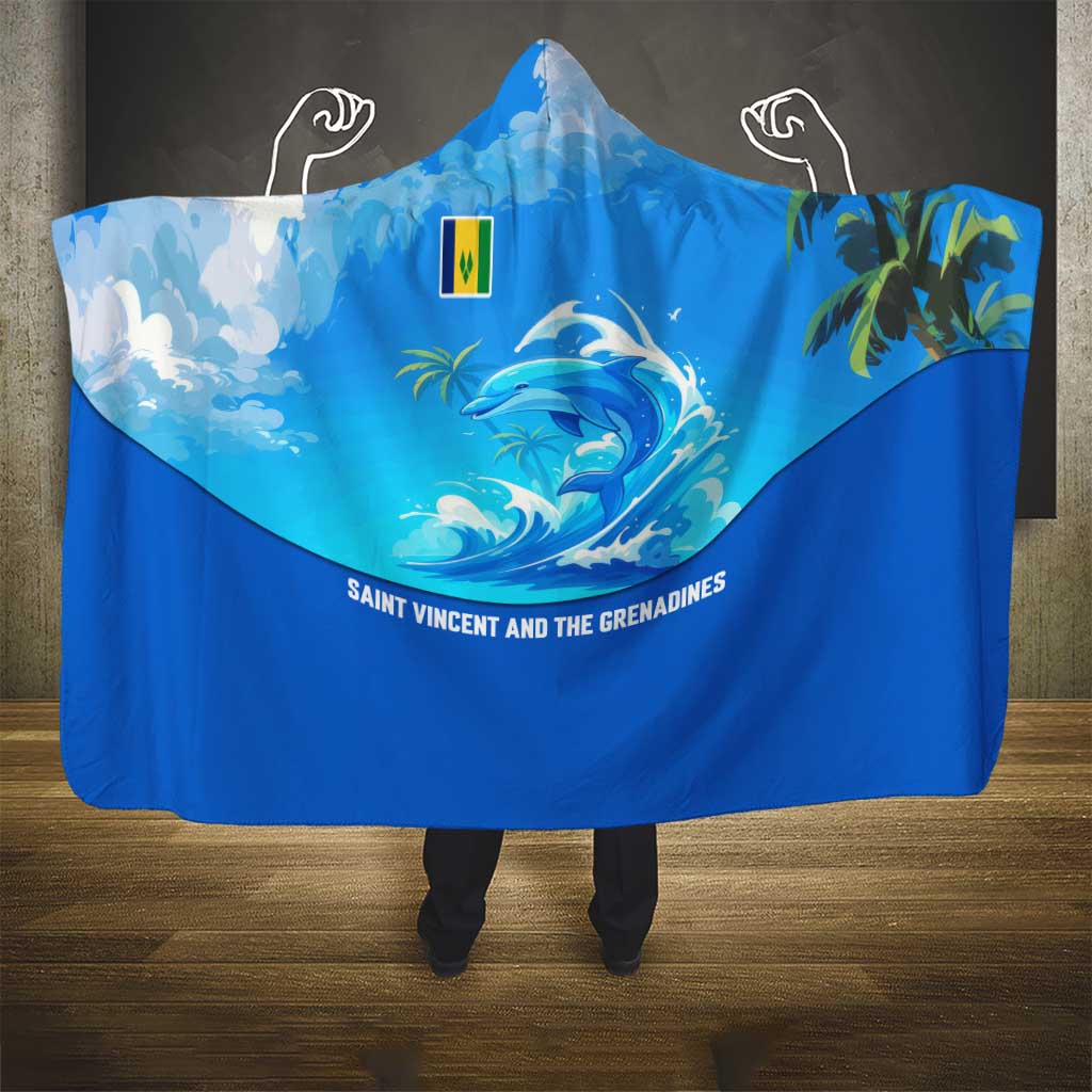 Saint Vincent and the Grenadines Dolphin Hooded Blanket with Ocean Wave and Tropical Island Design - Wonder Print Shop