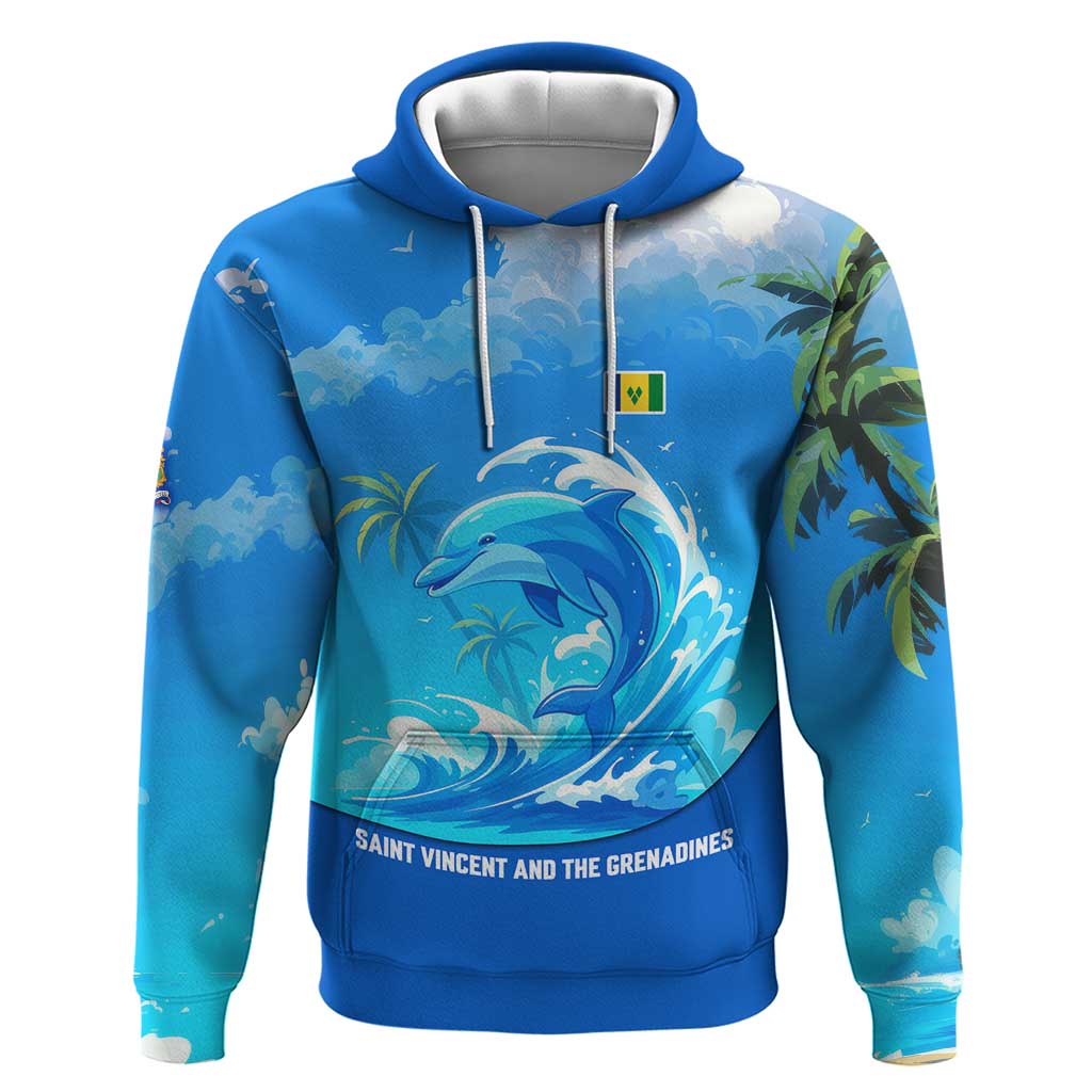 Saint Vincent and the Grenadines Dolphin Hoodie with Ocean Wave and Tropical Island Design - Wonder Print Shop