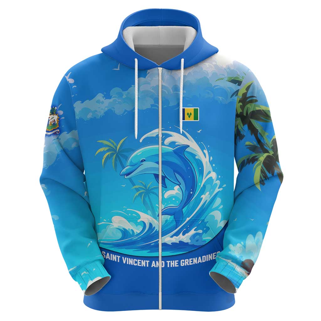 Saint Vincent and the Grenadines Dolphin Hoodie with Ocean Wave and Tropical Island Design - Wonder Print Shop