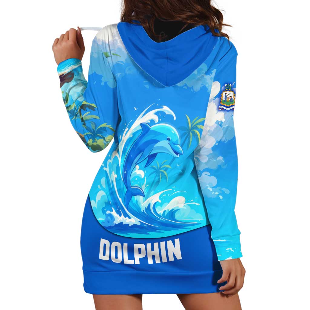 Saint Vincent and the Grenadines Dolphin Hoodie Dress with Ocean Wave and Tropical Island Design - Wonder Print Shop