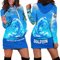 Saint Vincent and the Grenadines Dolphin Hoodie Dress with Ocean Wave and Tropical Island Design - Wonder Print Shop