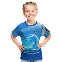 Saint Vincent and the Grenadines Dolphin Kid T Shirt with Ocean Wave and Tropical Island Design - Wonder Print Shop