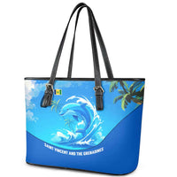 Saint Vincent and the Grenadines Dolphin Leather Tote Bag with Ocean Wave and Tropical Island Design - Wonder Print Shop