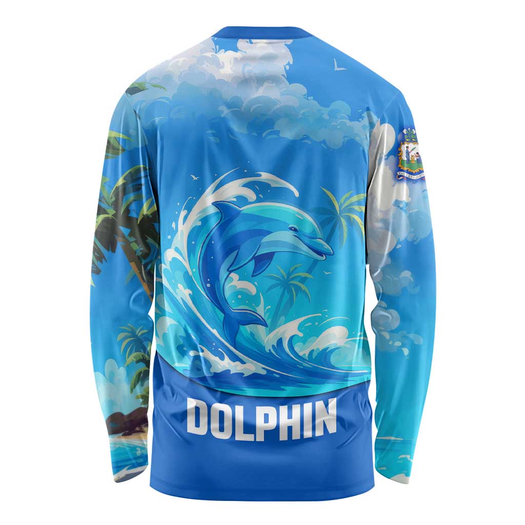 Saint Vincent and the Grenadines Dolphin Long Sleeve Shirt with Ocean Wave and Tropical Island Design - Wonder Print Shop