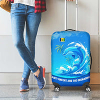 Saint Vincent and the Grenadines Dolphin Luggage Cover with Ocean Wave and Tropical Island Design - Wonder Print Shop