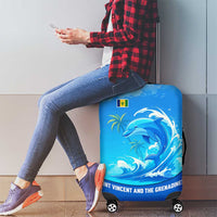 Saint Vincent and the Grenadines Dolphin Luggage Cover with Ocean Wave and Tropical Island Design - Wonder Print Shop