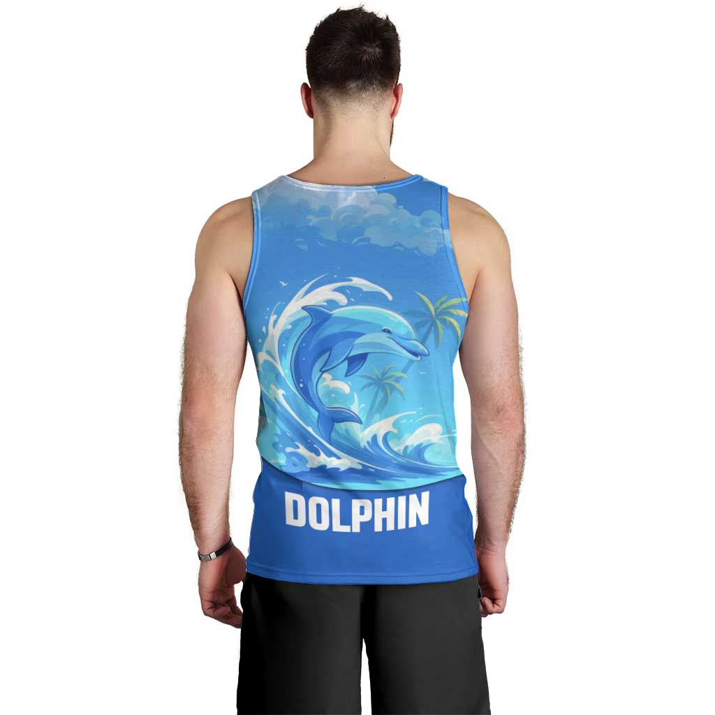 Saint Vincent and the Grenadines Dolphin Men Tank Top with Ocean Wave and Tropical Island Design - Wonder Print Shop