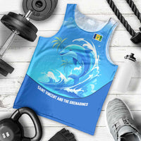 Saint Vincent and the Grenadines Dolphin Men Tank Top with Ocean Wave and Tropical Island Design - Wonder Print Shop