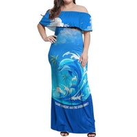Saint Vincent and the Grenadines Dolphin Off Shoulder Maxi Dress with Ocean Wave and Tropical Island Design - Wonder Print Shop