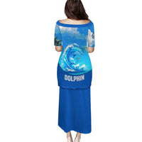 Saint Vincent and the Grenadines Dolphin Puletasi with Ocean Wave and Tropical Island Design - Wonder Print Shop