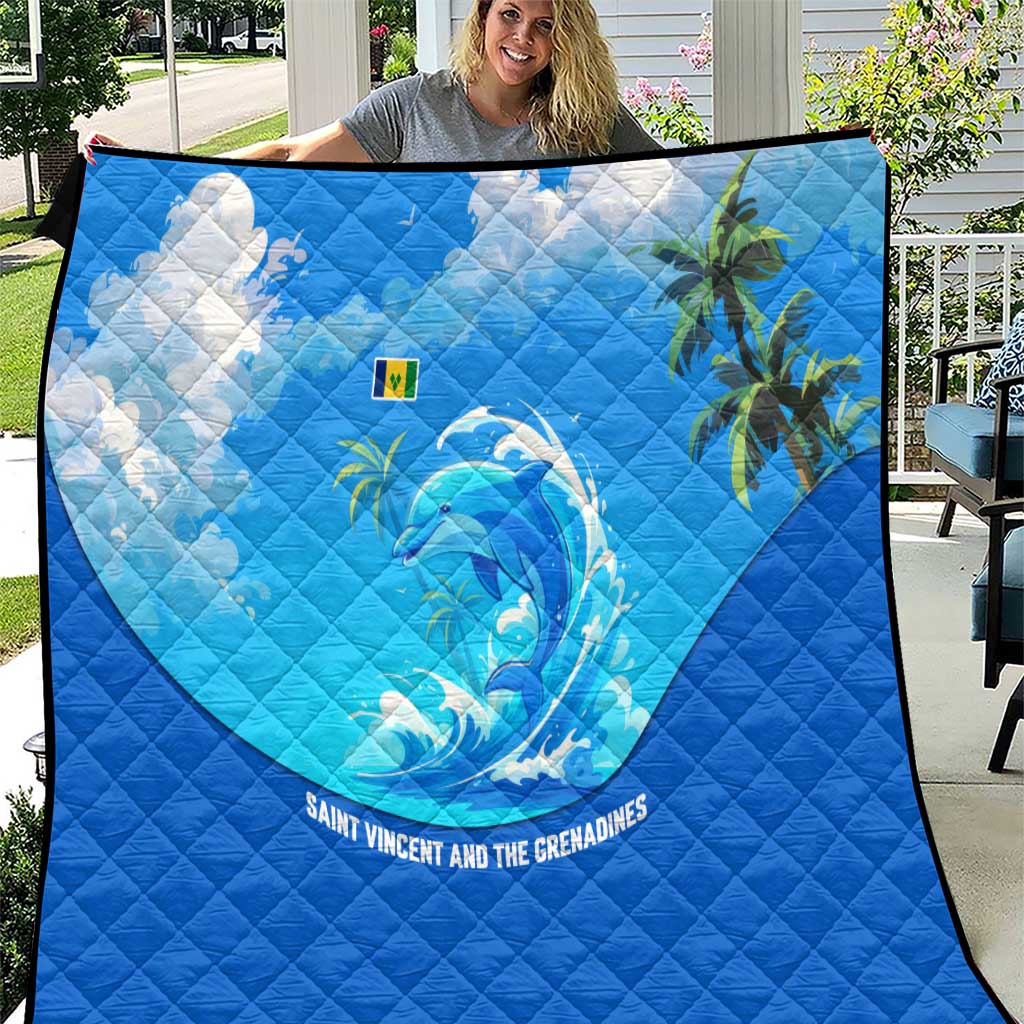 Saint Vincent and the Grenadines Dolphin Quilt with Ocean Wave and Tropical Island Design - Wonder Print Shop