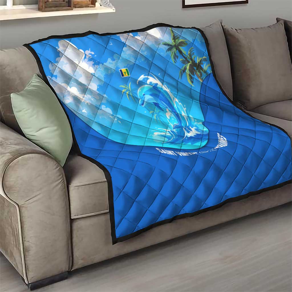 Saint Vincent and the Grenadines Dolphin Quilt with Ocean Wave and Tropical Island Design - Wonder Print Shop