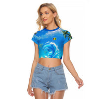 Saint Vincent and the Grenadines Dolphin Raglan Cropped T Shirt with Ocean Wave and Tropical Island Design - Wonder Print Shop