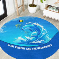 Saint Vincent and the Grenadines Dolphin Round Carpet with Ocean Wave and Tropical Island Design - Wonder Print Shop