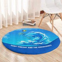 Saint Vincent and the Grenadines Dolphin Round Carpet with Ocean Wave and Tropical Island Design - Wonder Print Shop