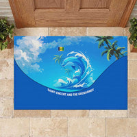 Saint Vincent and the Grenadines Dolphin Rubber Doormat with Ocean Wave and Tropical Island Design - Wonder Print Shop