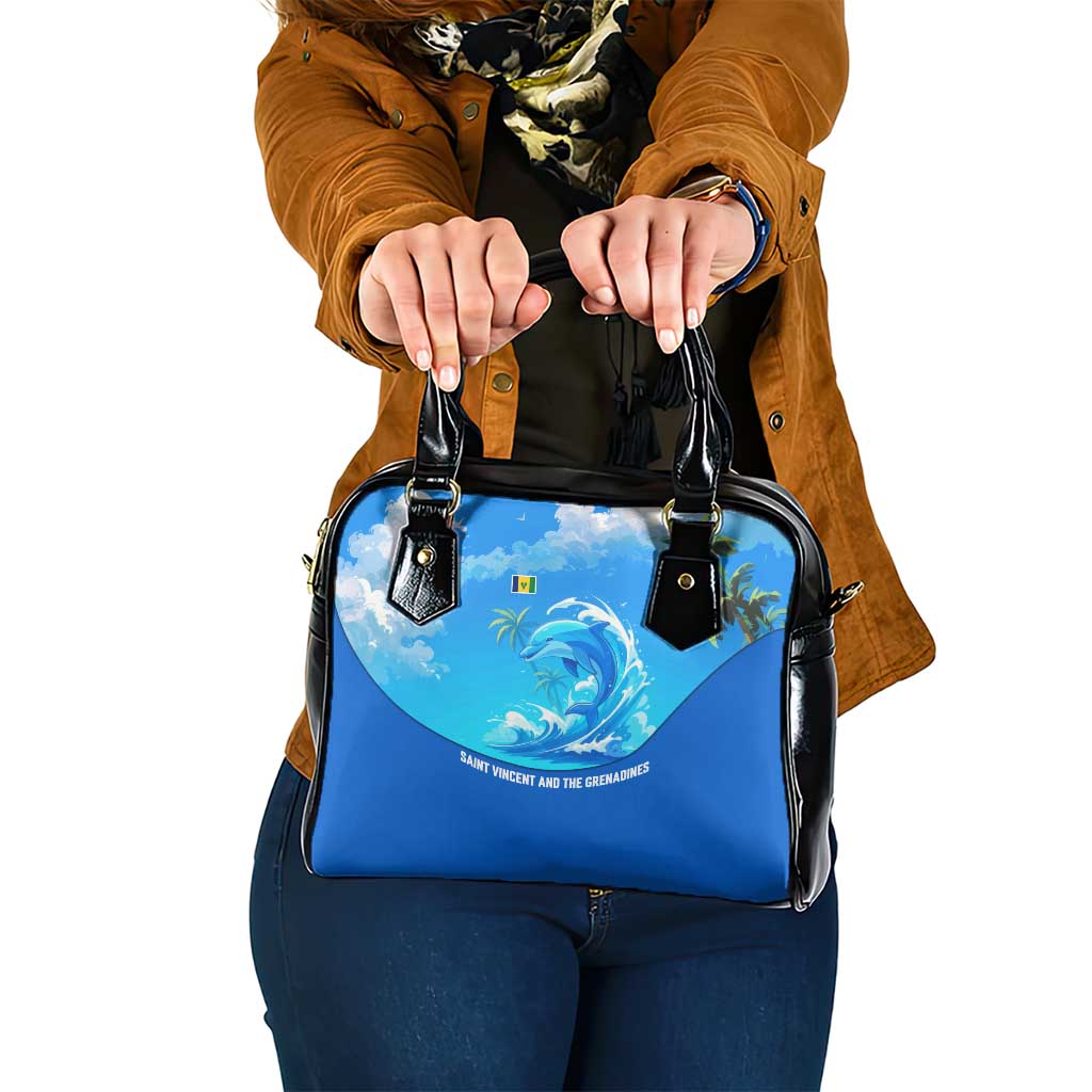 Saint Vincent and the Grenadines Dolphin Shoulder Handbag with Ocean Wave and Tropical Island Design - Wonder Print Shop