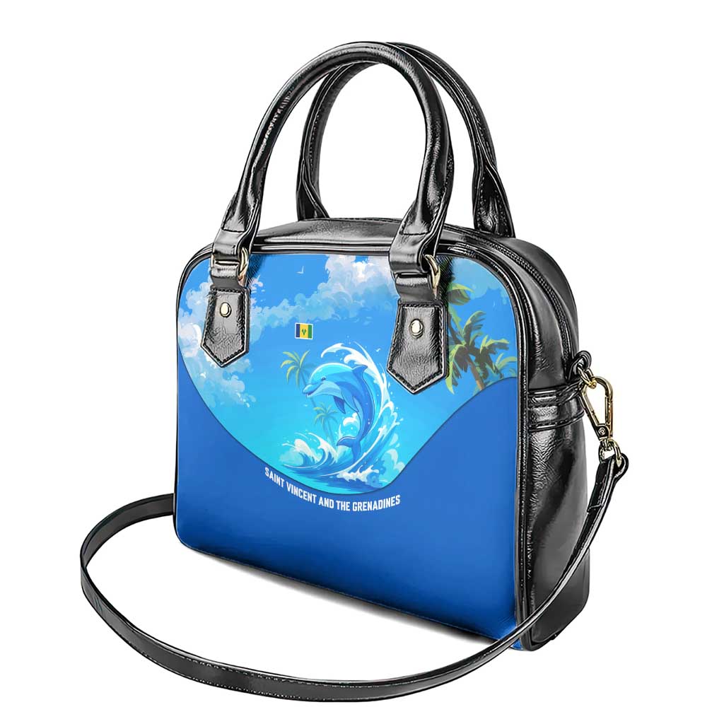 Saint Vincent and the Grenadines Dolphin Shoulder Handbag with Ocean Wave and Tropical Island Design - Wonder Print Shop