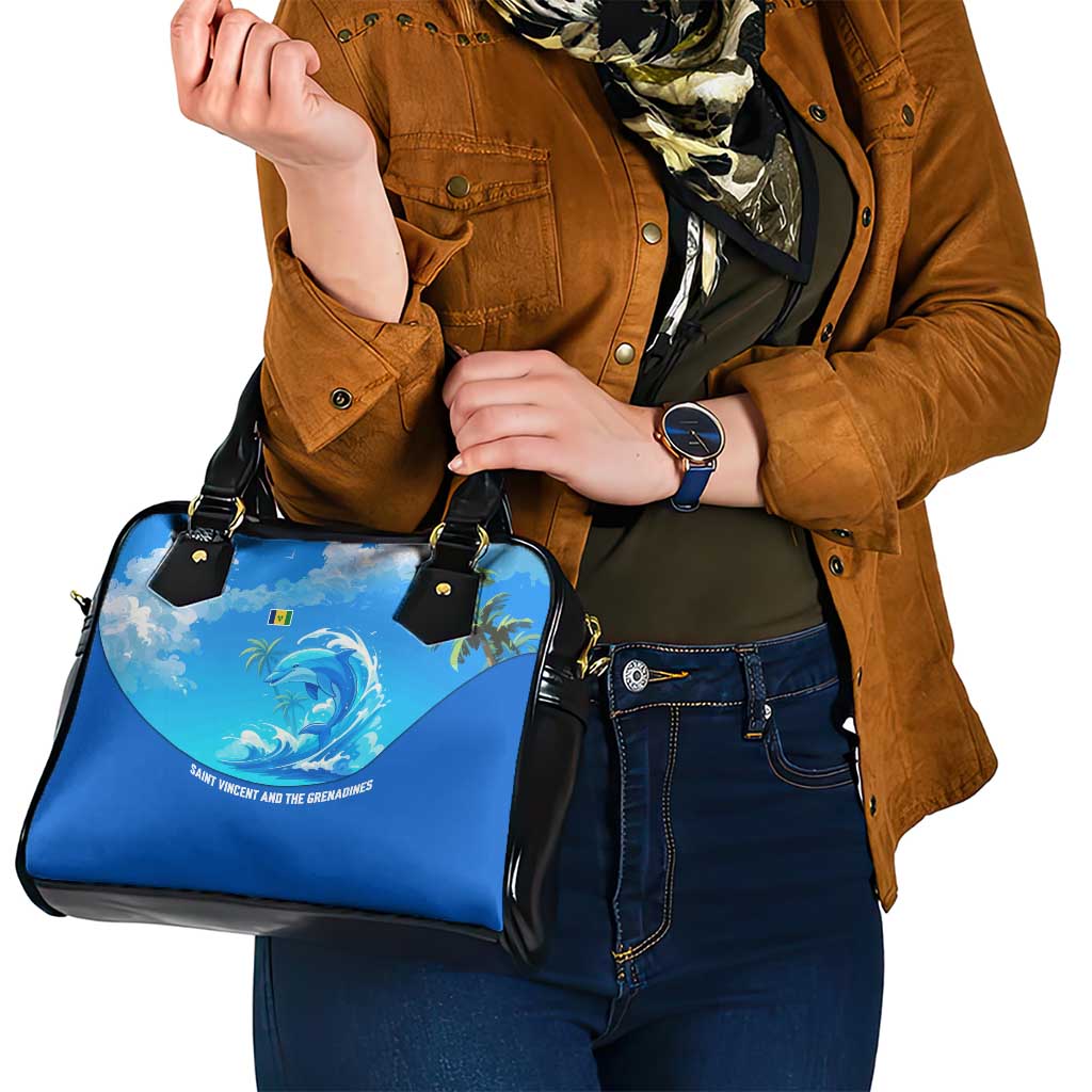 Saint Vincent and the Grenadines Dolphin Shoulder Handbag with Ocean Wave and Tropical Island Design - Wonder Print Shop