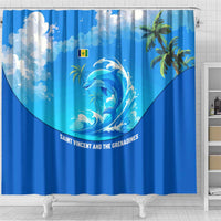 Saint Vincent and the Grenadines Dolphin Shower Curtain with Ocean Wave and Tropical Island Design - Wonder Print Shop