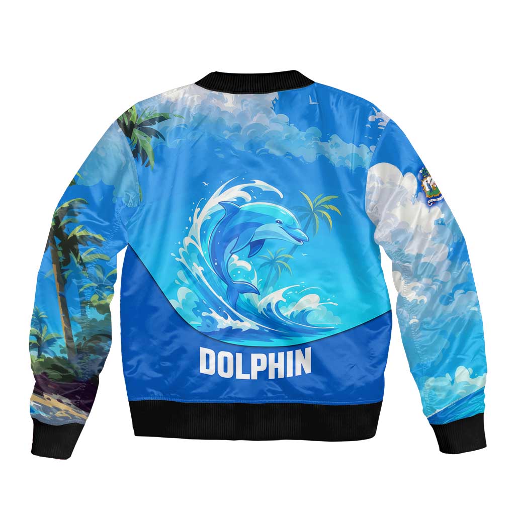Saint Vincent and the Grenadines Dolphin Sleeve Zip Bomber Jacket with Ocean Wave and Tropical Island Design - Wonder Print Shop