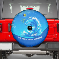 Saint Vincent and the Grenadines Dolphin Spare Tire Cover with Ocean Wave and Tropical Island Design - Wonder Print Shop