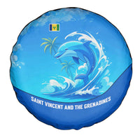 Saint Vincent and the Grenadines Dolphin Spare Tire Cover with Ocean Wave and Tropical Island Design - Wonder Print Shop