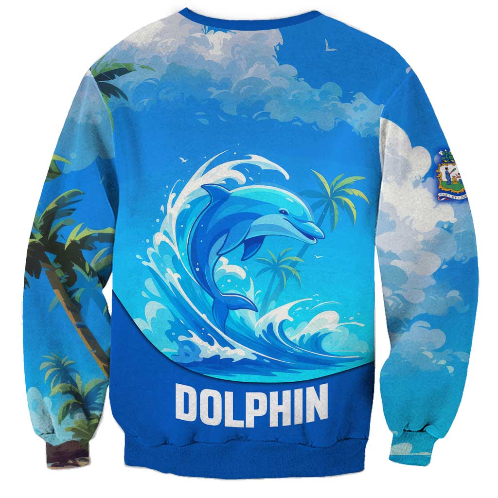 Saint Vincent and the Grenadines Dolphin Sweatshirt with Ocean Wave and Tropical Island Design - Wonder Print Shop