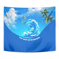 Saint Vincent and the Grenadines Dolphin Tapestry with Ocean Wave and Tropical Island Design - Wonder Print Shop