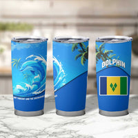 Saint Vincent and the Grenadines Dolphin Tumbler Cup with Ocean Wave and Tropical Island Design - Wonder Print Shop