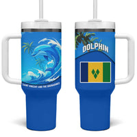 Saint Vincent and the Grenadines Dolphin Tumbler With Handle with Ocean Wave and Tropical Island Design - Wonder Print Shop